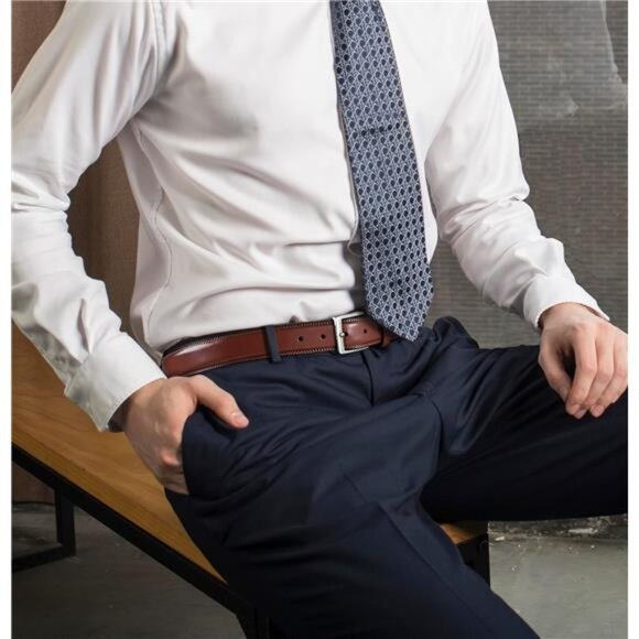 Mens Leather Dress Belt 2Pack Handmade Genuine Leather Work Business Casual - Picture 3 of 8